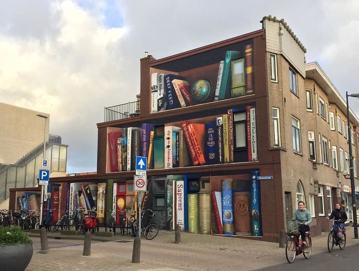 Jan Is de Man 4 Deef Feed street art intervenciones urbanas libros biblioteca 3D mural
