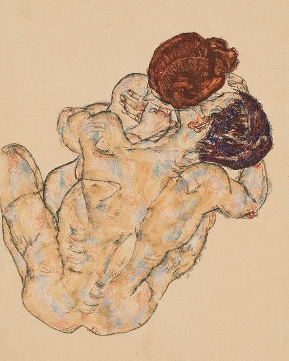 man and woman embracing egon schiele