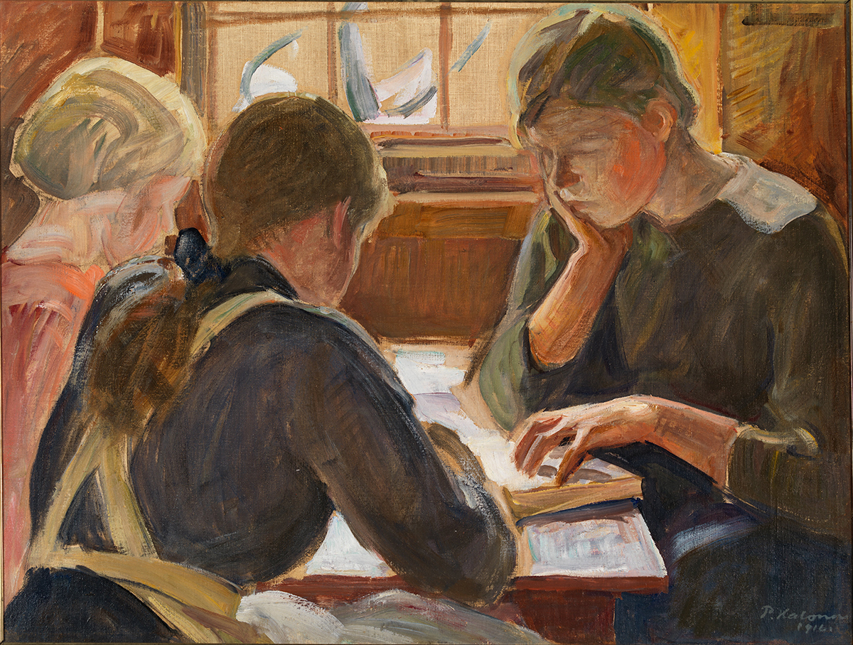 Pekka Halonen. Muchachos leyendo 1916