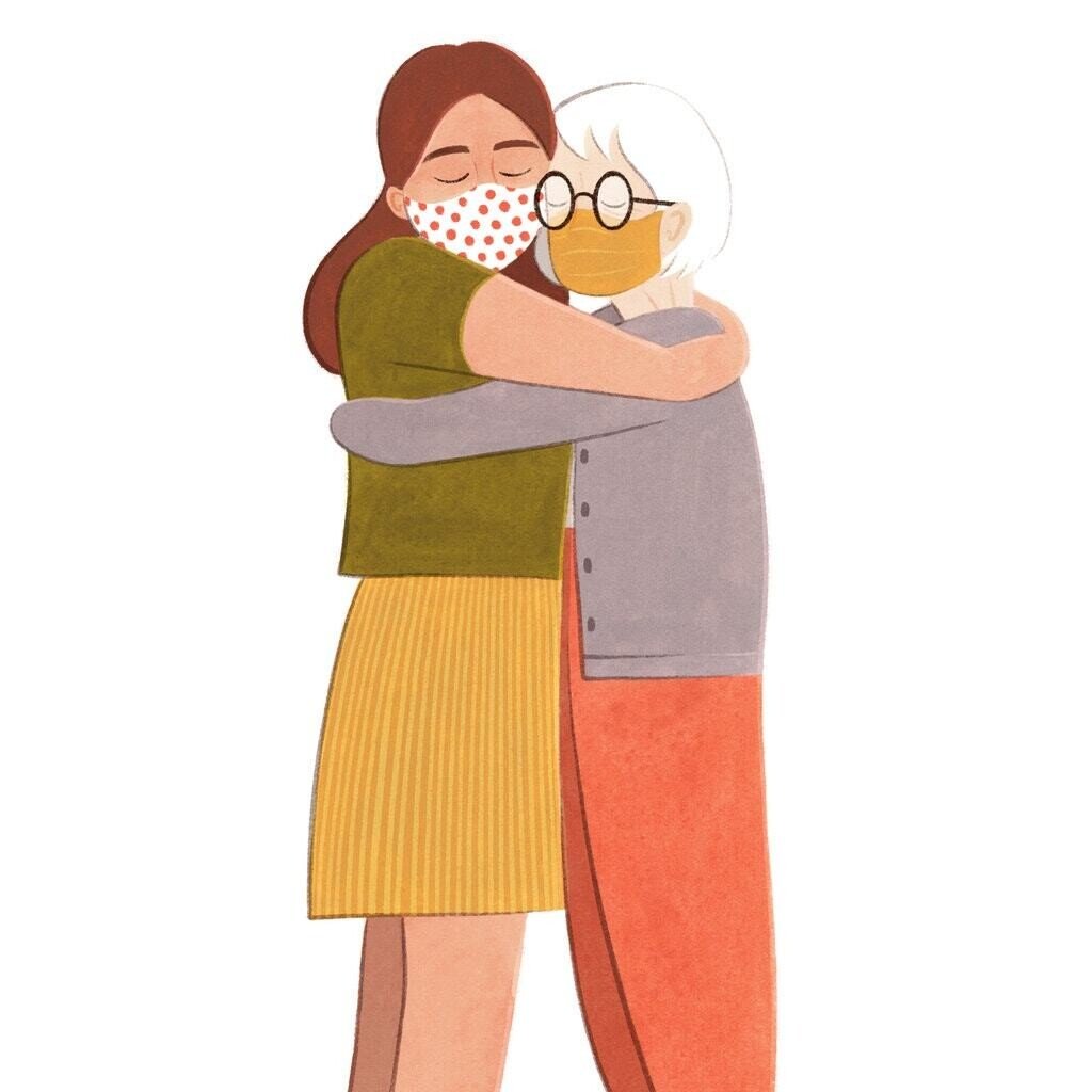 abrazo con las caras hacia el mismo lado