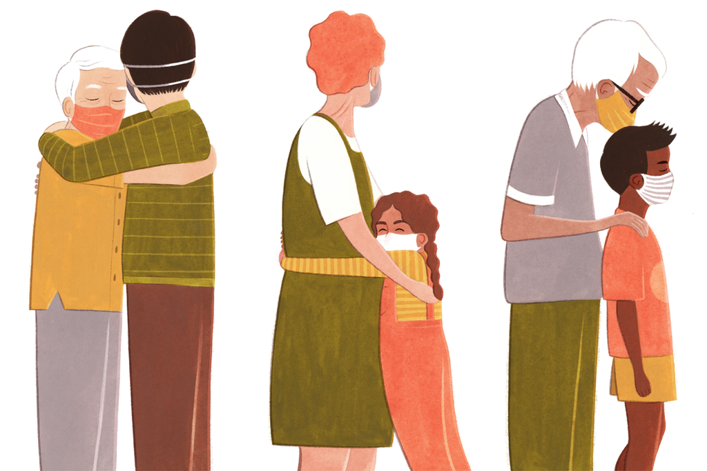 Ilustración con diferentes tipos de abrazos