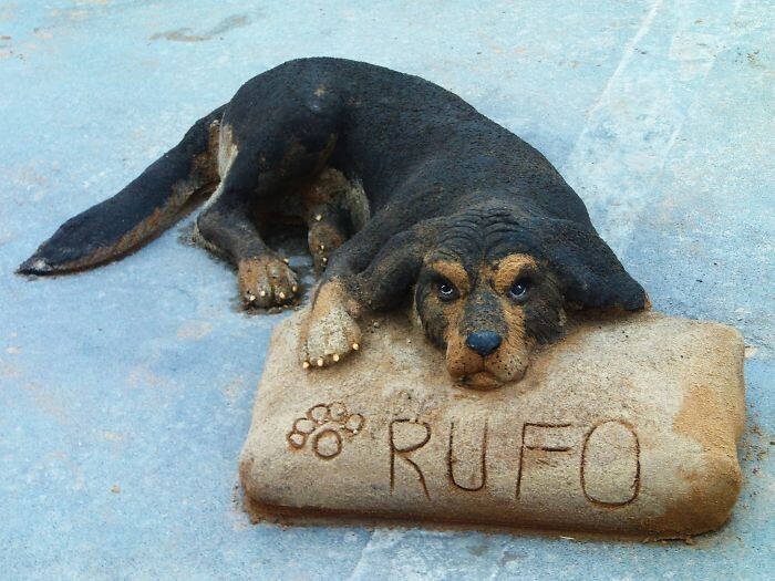 escultura arena perro por andoni bastarrika