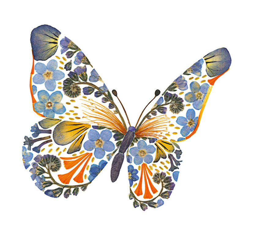 Ilustración mariposa hecha con flores prensadas por Helen Ahpornsiri