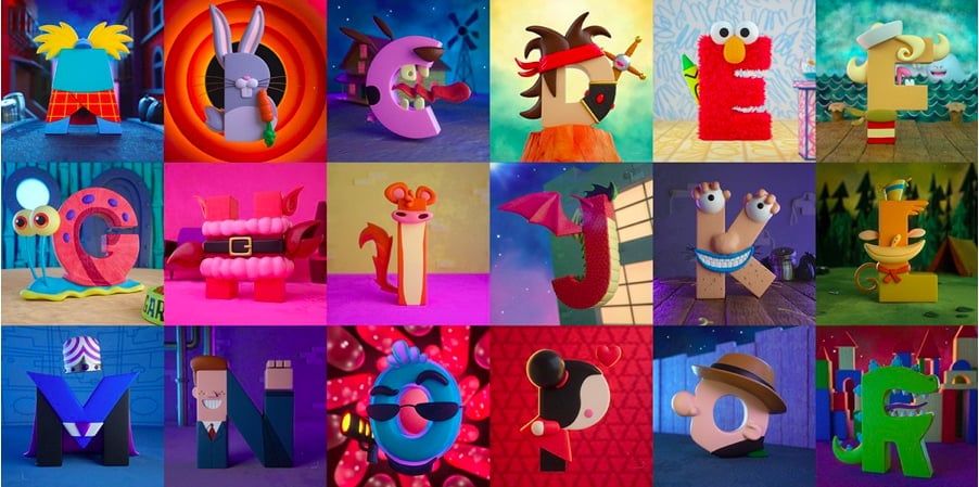 Un alfabeto en 3D rinde homenaje a los personajes de dibujos animados