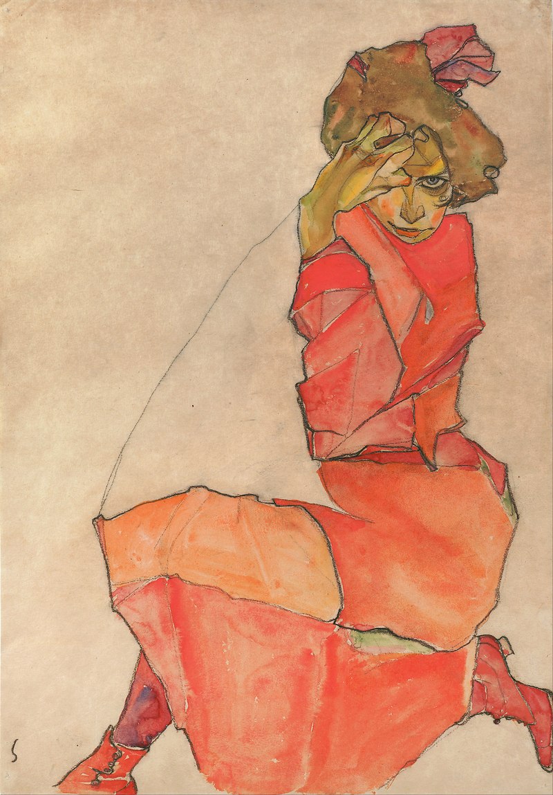 egon schiele mujer vestido rojo