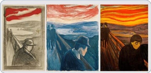munch figura 7 tres versiones de desesperacion de 1892 edvard cke