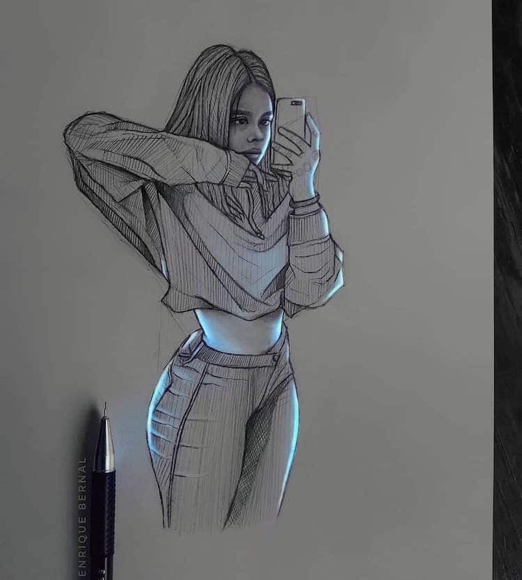 enrique bernal ilustracion anime retrato lapiz 2