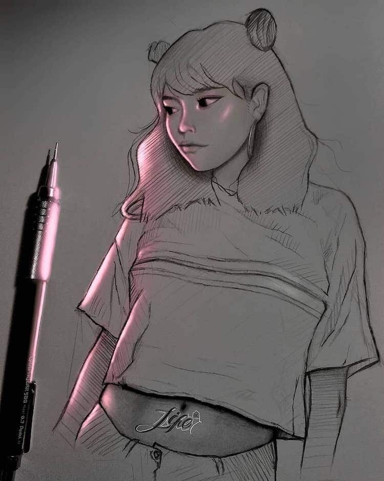 enrique bernal ilustracion anime retrato lapiz 5