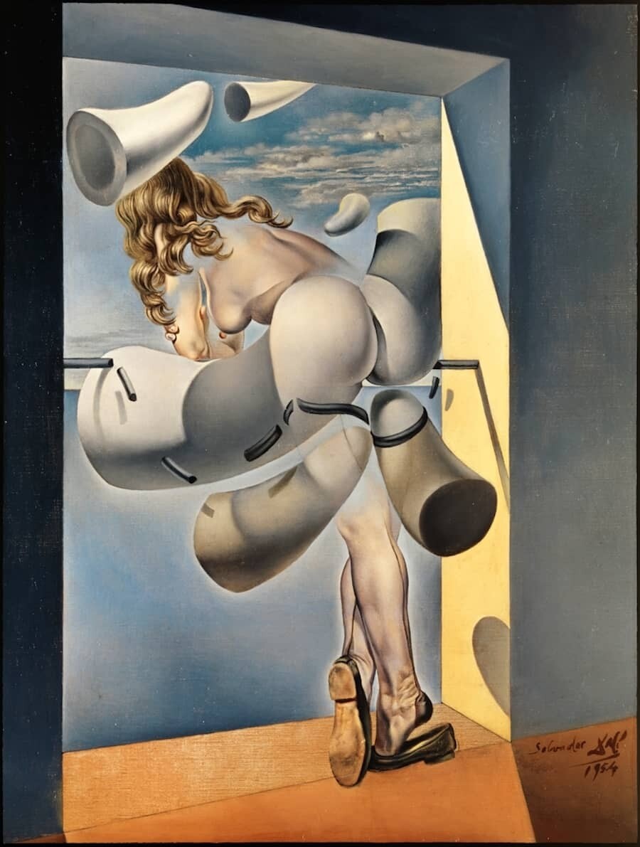 Joven virgen autosodomizada por los cuernos de su propia castidad de Salvador Dalí.