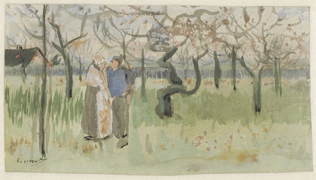 orchard in blossom with two figures spring october 1882 271 4025481088 o 1200x684
