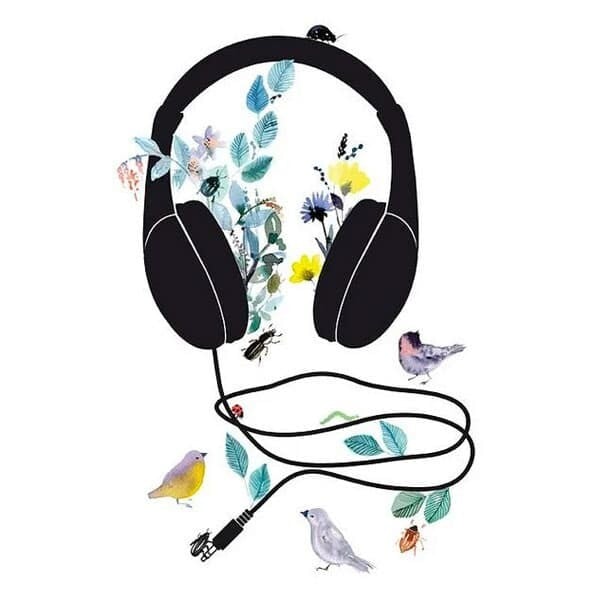 ilustracion de auriculares con pajarillos