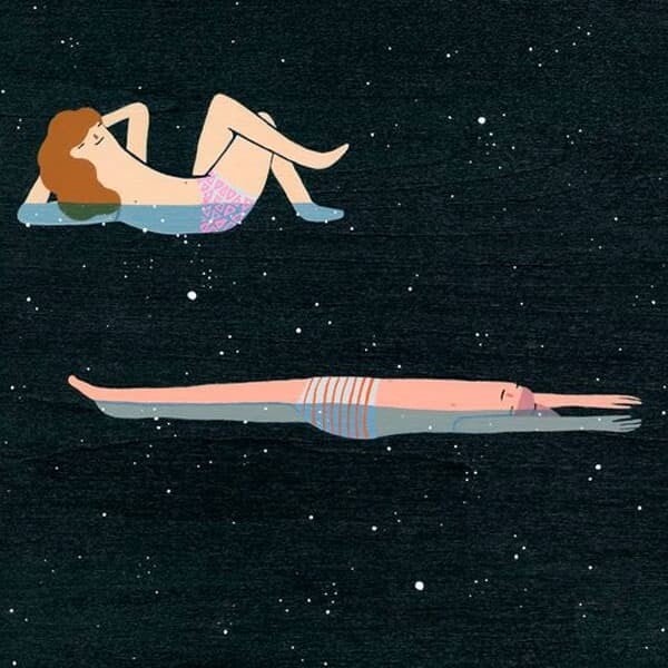 ilustracion de gente banandose en el mar