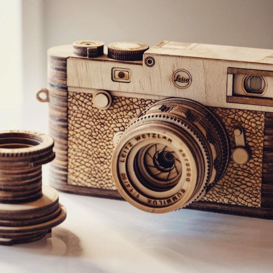 Cuadro Moderno Fotografico base madera, Camara Leica Vintage, Camara  Fotografica Antigua