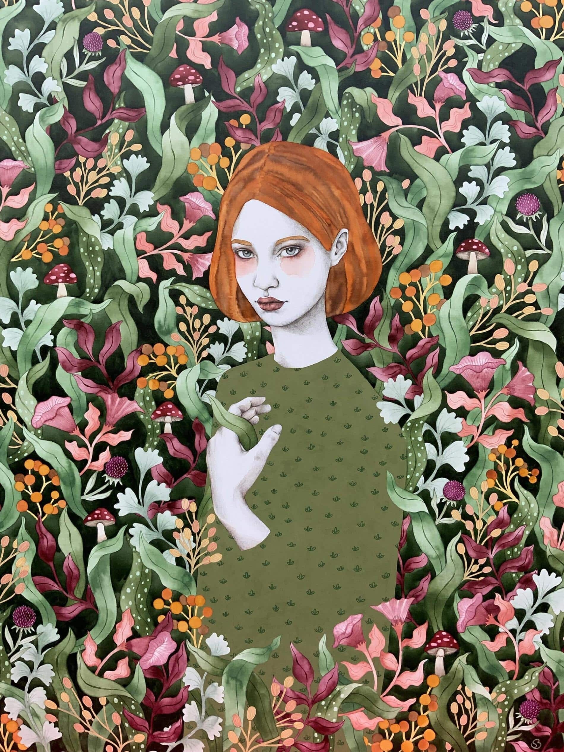 retrato de mujer sobre fondo de naturaleza colorida de sofia bonati