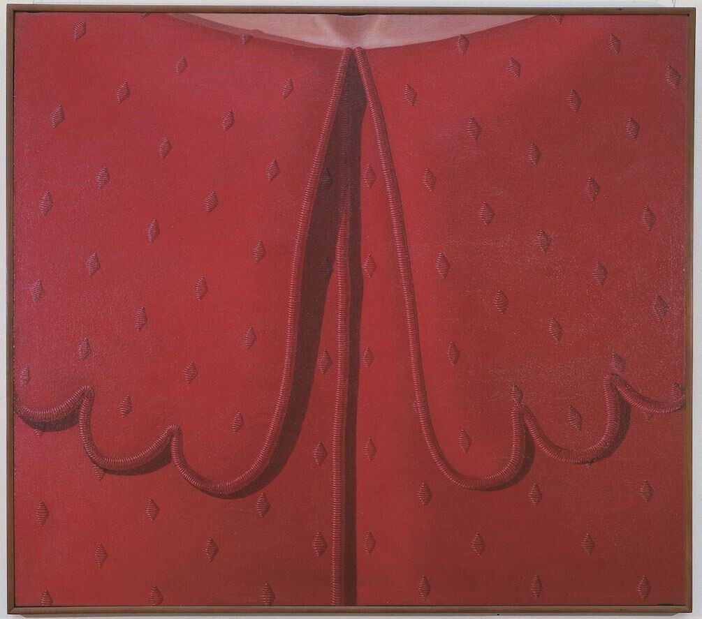 domenico gnoli cuadros detalles pinturas telas prendas ropa red dress collar 1969