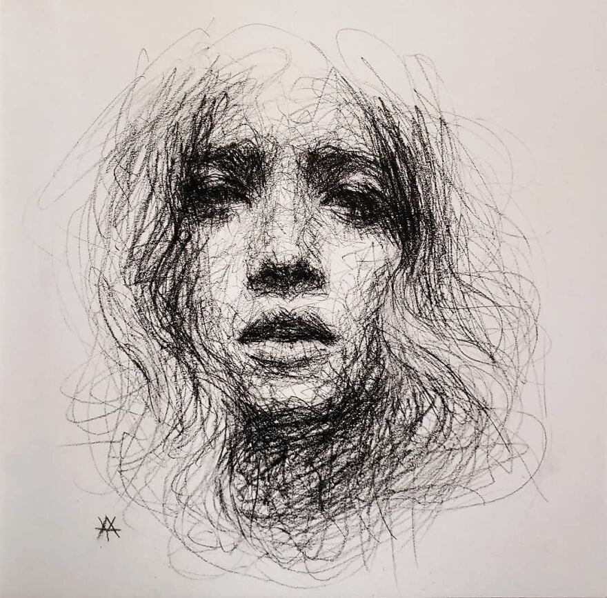 liz y ahmet retrato arte contemporaneo lapiz boligrafo rostro femenino 1