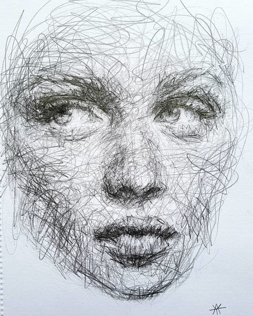 liz y ahmet retrato arte contemporaneo lapiz boligrafo rostro femenino 12