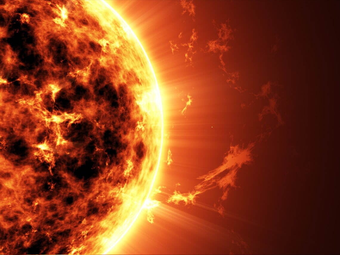 Erupción solar, también conocida como llamarada solar.