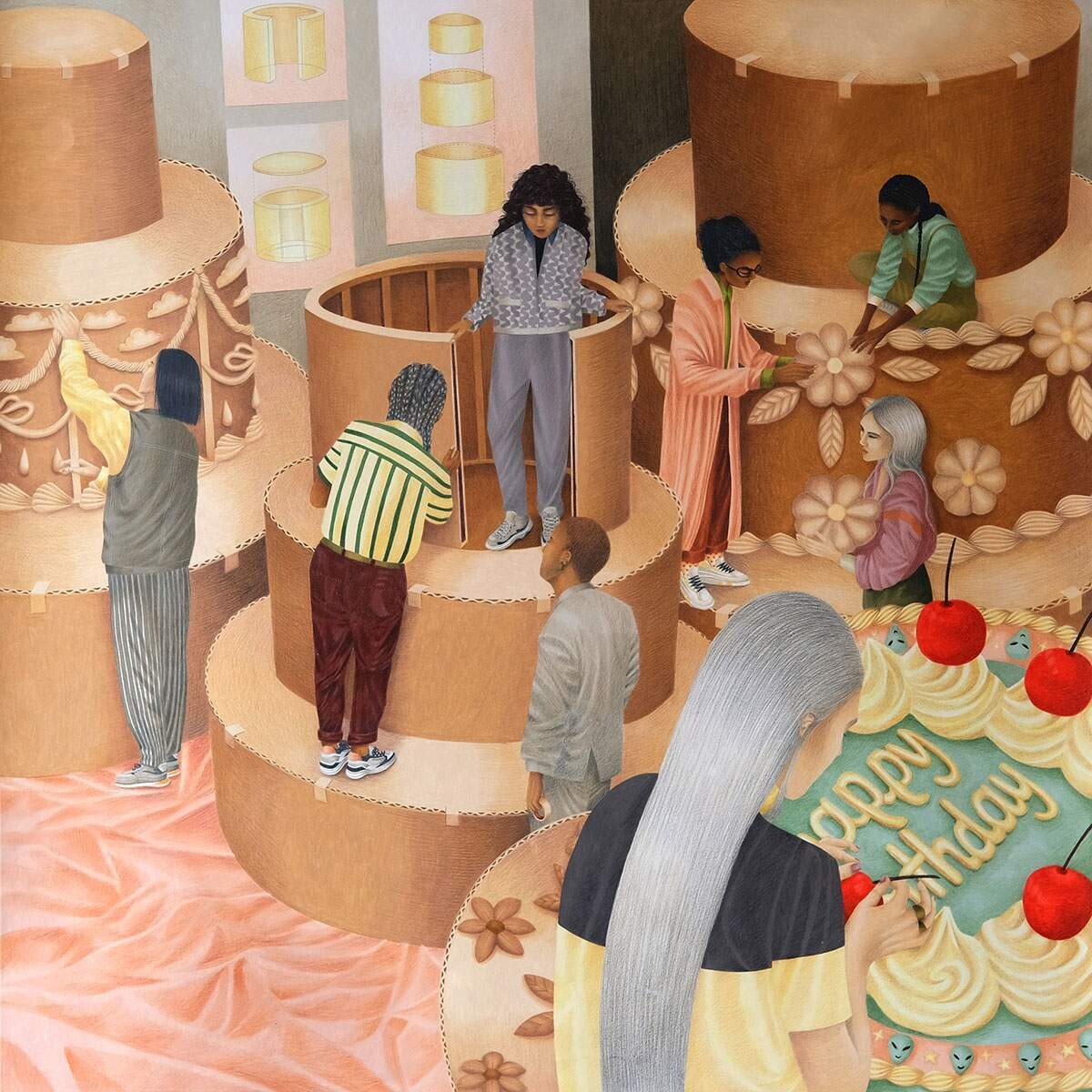 lucile gauvain ilustracion cadena montaje show truman realidad color trabajo equipo jour de fête