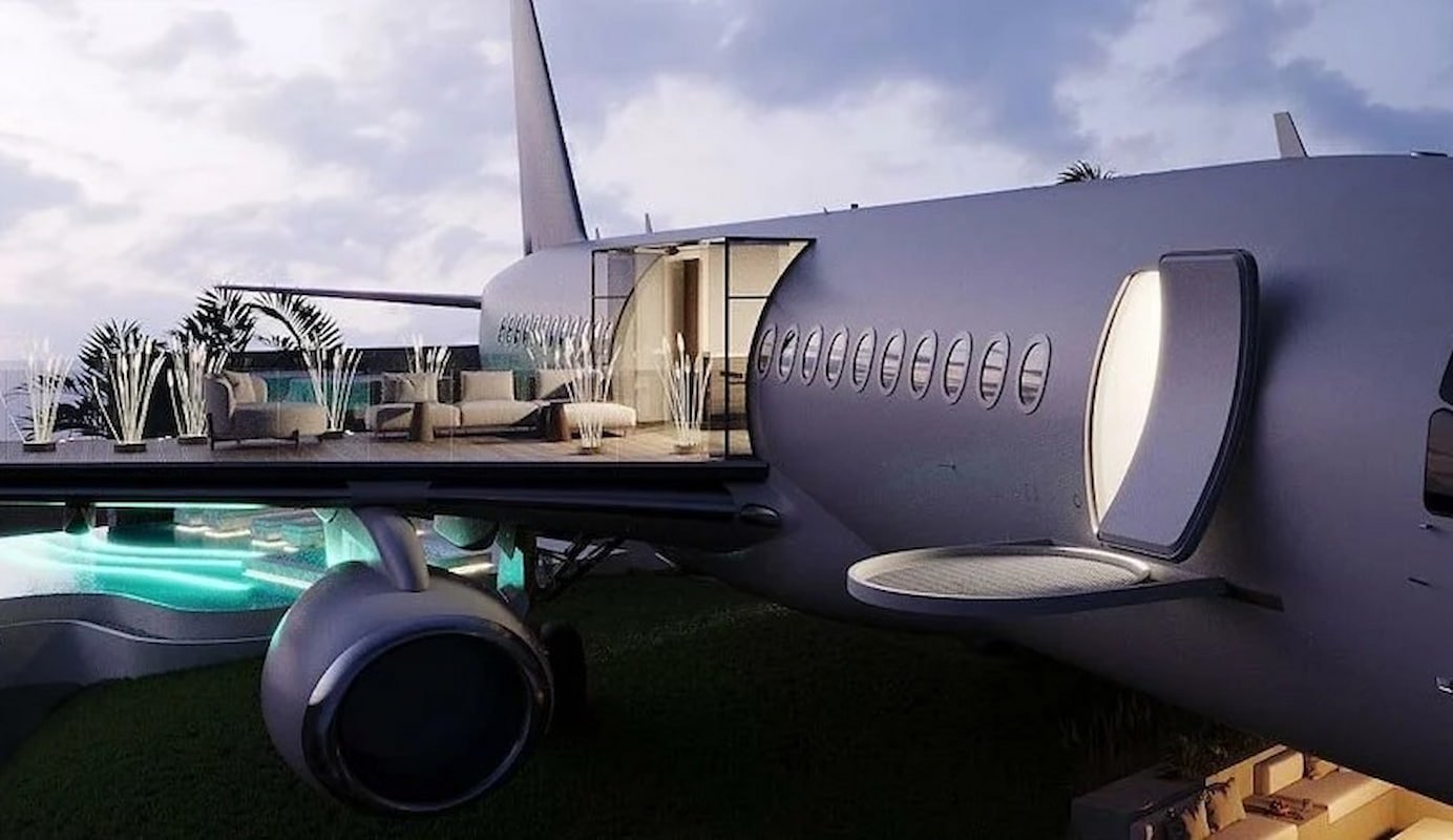 Un Boeing 737 abandonado y reconvertido en un exclusivo hotel de lujo en la costa de Bali