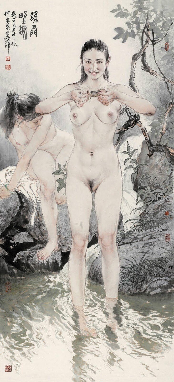 he jiaying erotismo desnudo pintura china gongbi 3