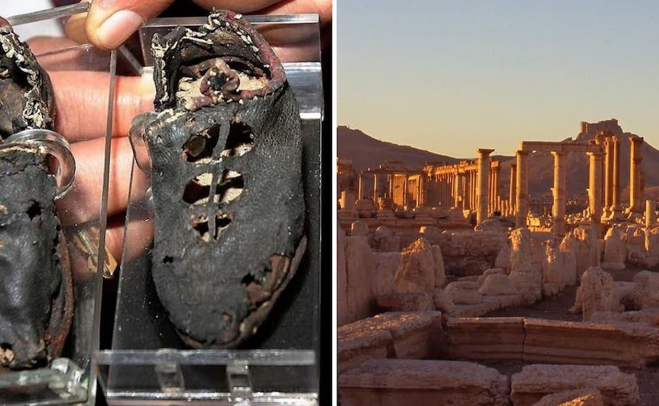 Hallados unos zapatos de niño con 2.000 años de antigüedad en las ruinas de Palmira (Siria)