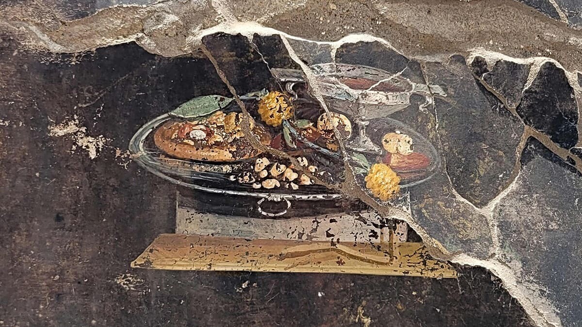 pizza pompeya fresco 2000 anos antiguedad pintura