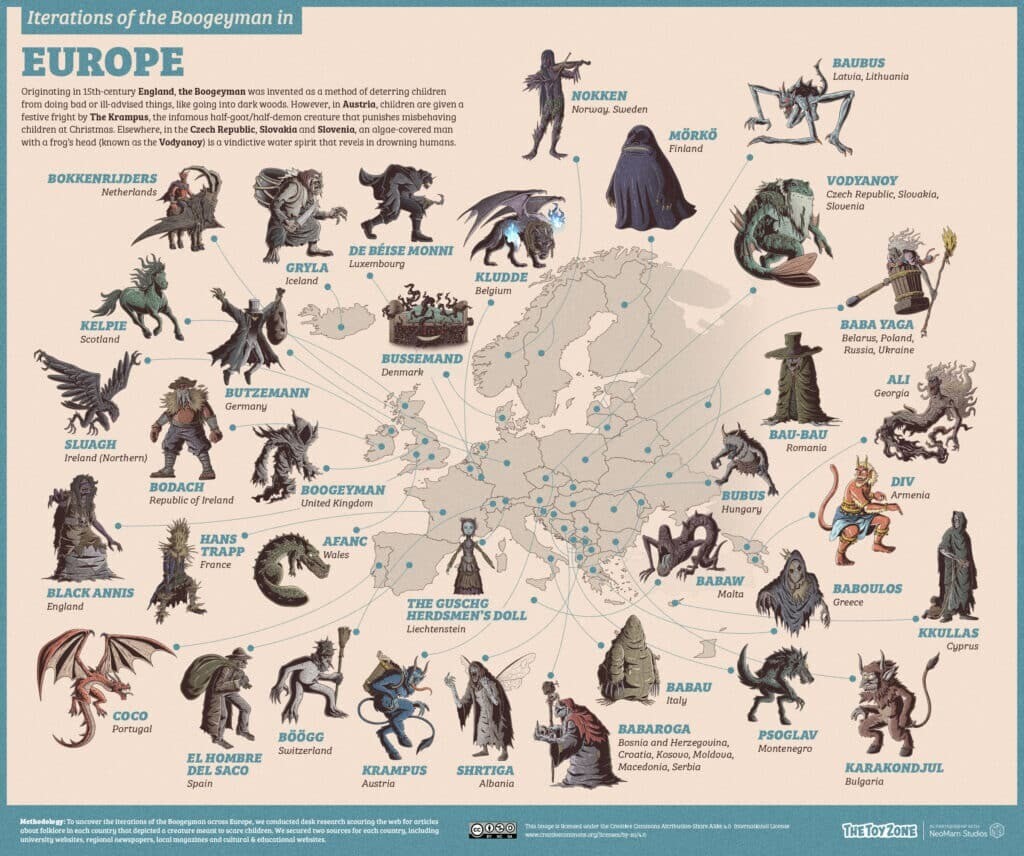 los diferentes nombres y aspectos del hombre del saco en el mundo