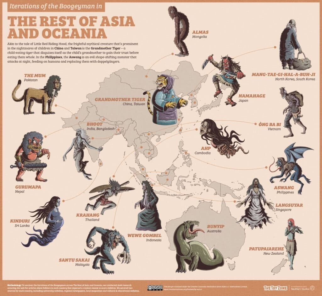 los diferentes nombres y aspectos del hombre del saco en el mundo