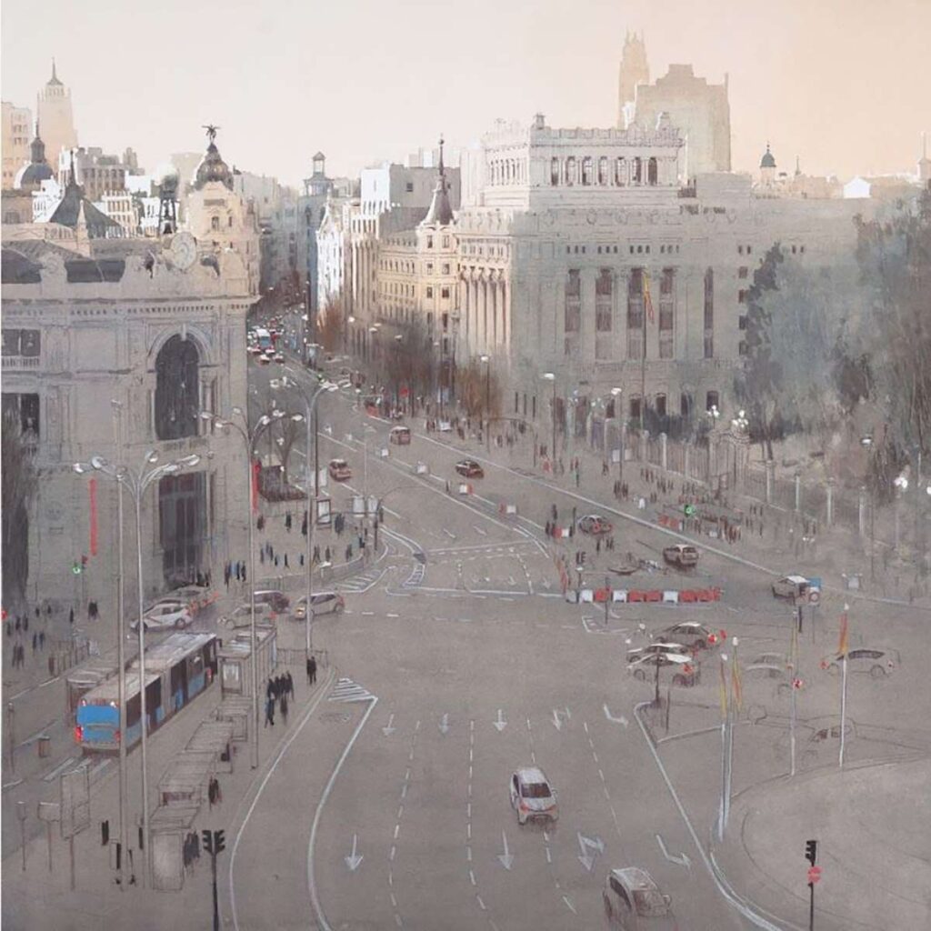 Madrid, Plaza de Cibeles I (2023), por Charles Villeneuve. Galería Bea Villamarín.