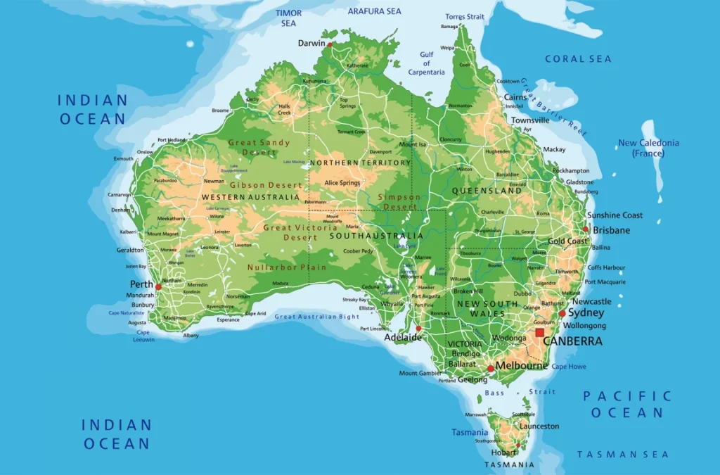 Mapa físico de Australia