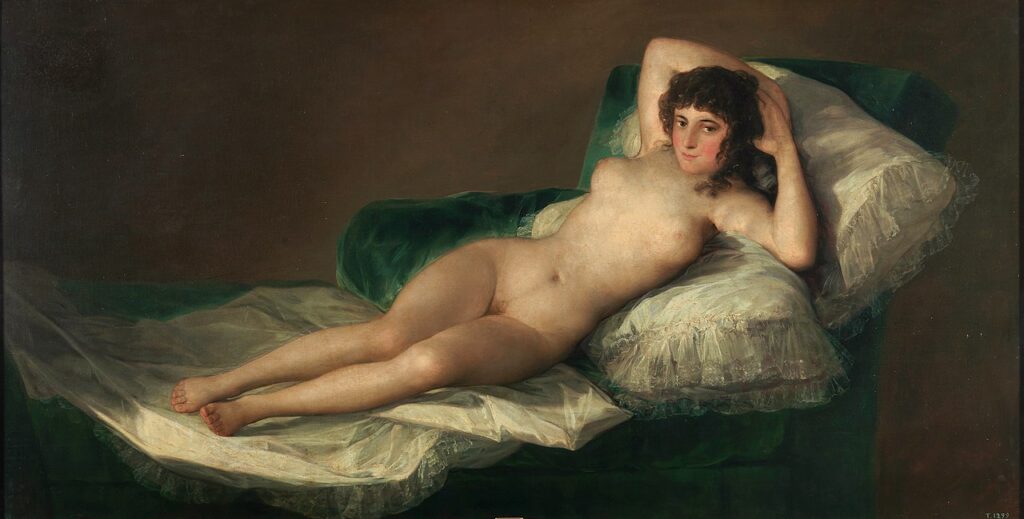 Pintura de una mujer desnuda íntegramente en un sofá