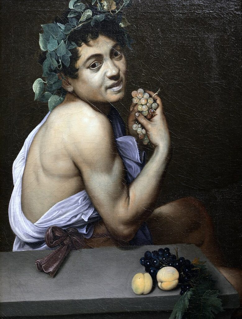 Pintura del dios Baco con aspecto enfermizo