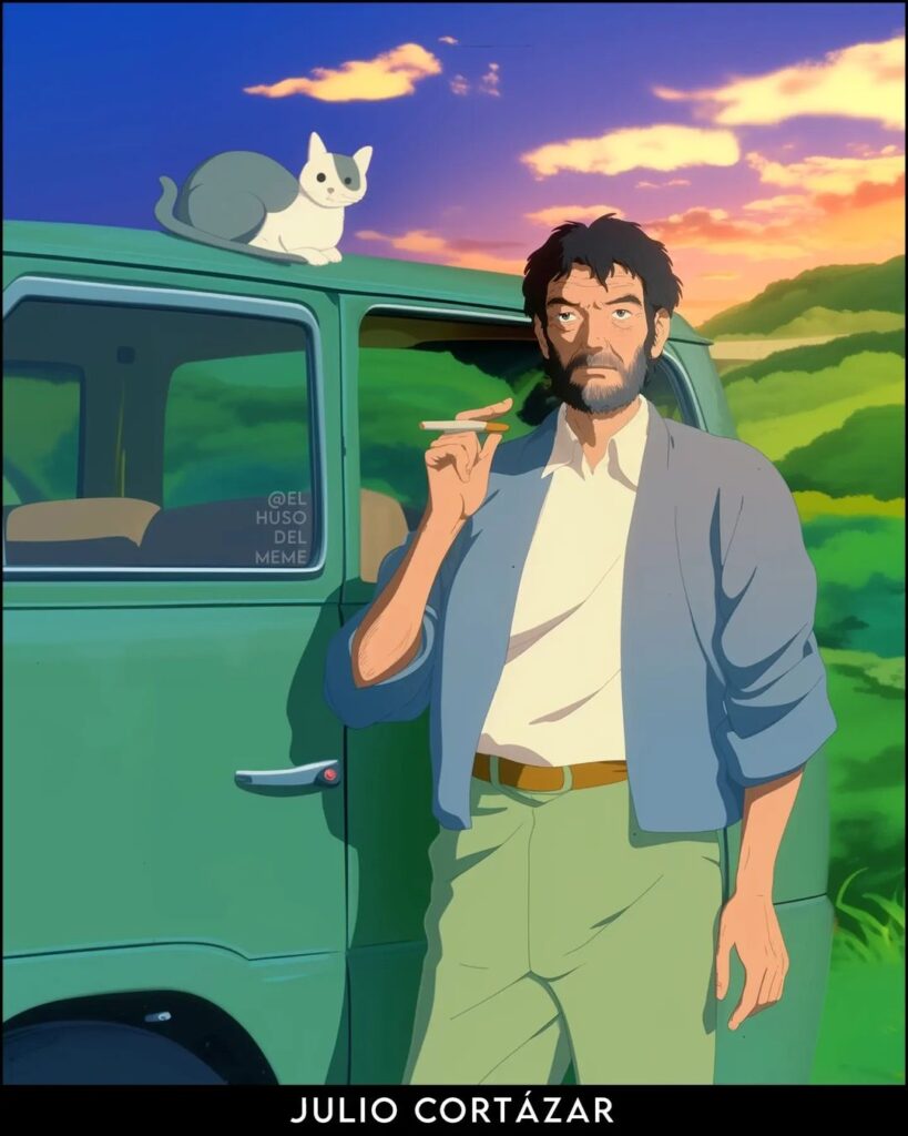 Julio Cortázar como personaje Ghibli