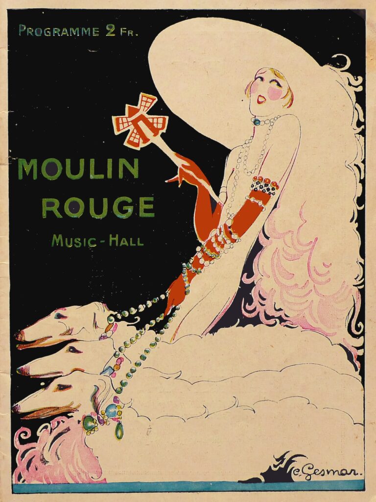 Portada del programa de mano de Moulin Rouge, protagonizada por Mistinguett, por Charles Gesmar, 1925