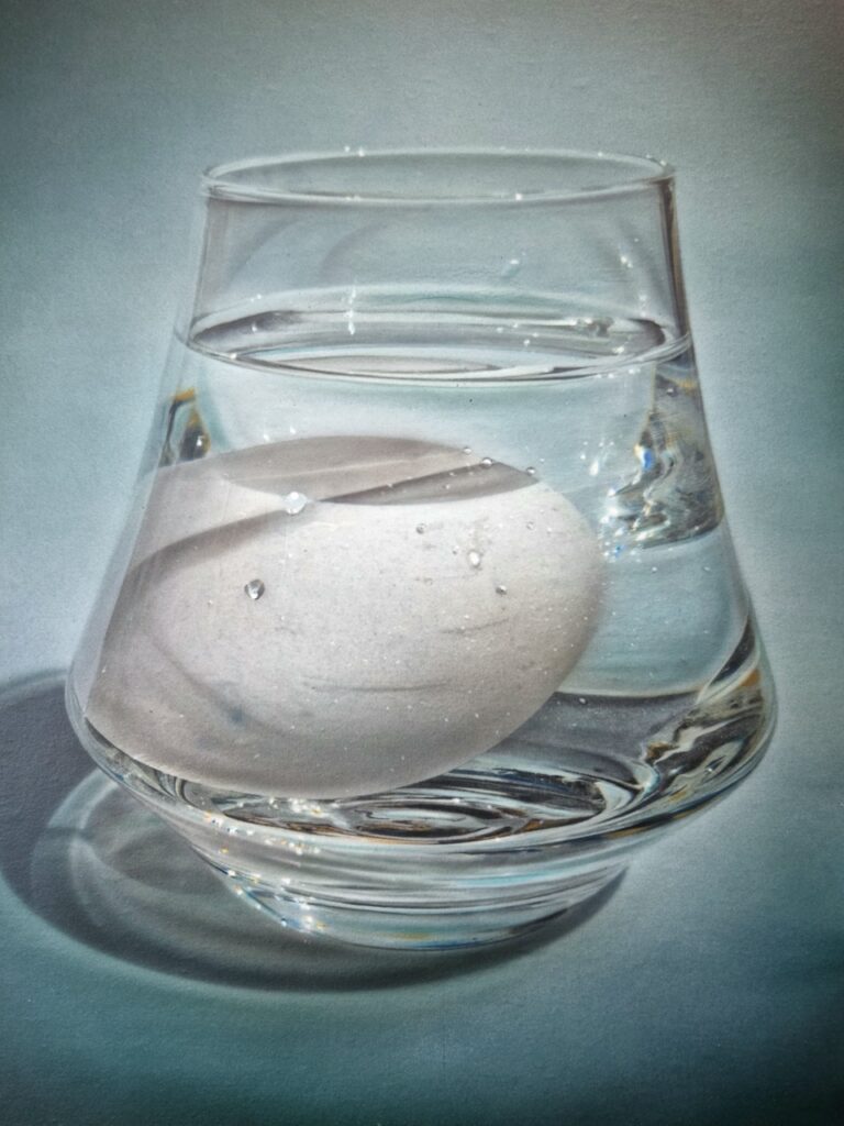 Un huevo sumergido en un vaso de agua, obra de Luis Feo